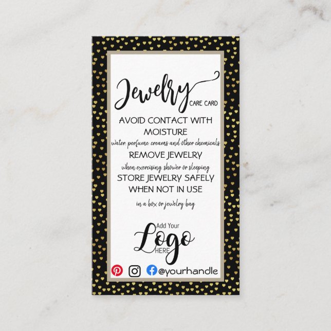 Cartão De Visita ADICIONE SUAS PLACAS DE CUIDADOS DE joias DE LOGOT (Frente)