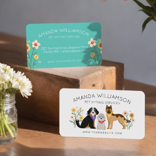 Cartão De Visita Adoráveis Cães Florais Serviços de Cuidados com An