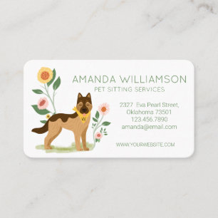 Cartão De Visita Adorável Floral German Shepard Pet Care Services