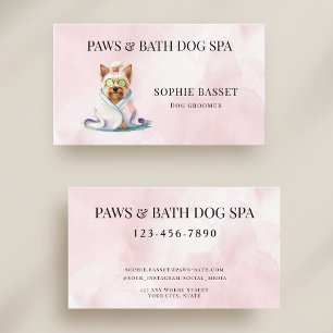 Cartão De Visita Adorável Spa Canino Aquarela Rosa