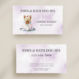 Cartão De Visita Adorável Spa Canino Aquarela Roxo
