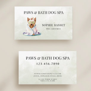 Cartão De Visita Adorável Spa Canino Aquarela Verde