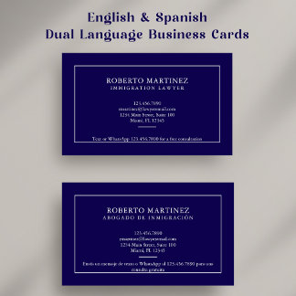 Cartão De Visita Advogado Bilingue Inglês Espanhol Azul Marinho Per