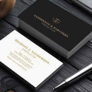 Cartão De Visita Advogado clássico luxuoso dourado preto escritório