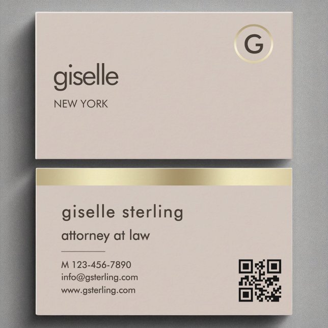 Cartão De Visita Advogado de Lei QR Code Faux Gold Foil Monograma (Criador carregado)