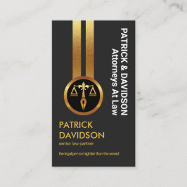 Cartão De Visita Advogado de Linhas Douradas Verticais de Excelênci