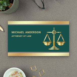 Cartão De Visita Advogado do Dark Green Dourado Justice Scale