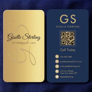 Cartão De Visita Advogado do Marinho de Lei Azul Dourado Código QR