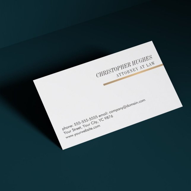 Cartão De Visita Advogado Elegante White Faux Copper Line Minimalis (Criador carregado)
