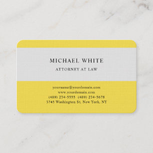 Cartão De Visita Advogado no cinza amarelo minimalista de linho da