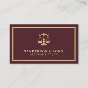 Cartão De Visita Advogado profissional elegante dourado burgundy