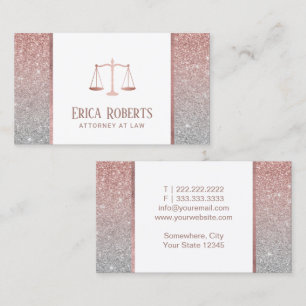 Cartão De Visita Advogado Rosa Moderno e Dourada Prata Glitter