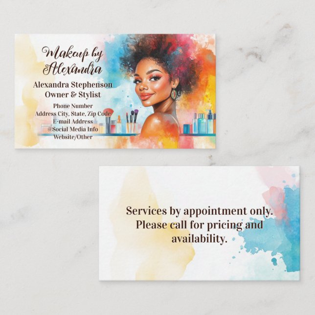 Cartão De Visita African American Woman Makeup Artist Beauty Salon (Frente/Verso)