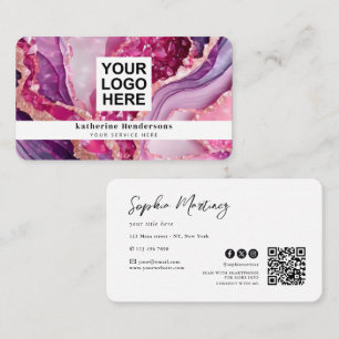 Cartão De Visita Ágata roxa Glamurosa & Logotipo Código QR