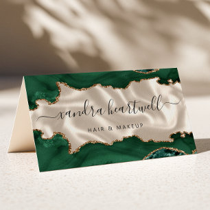 Cartão De Visita Ágata Verde Esmeralda Dourado Brilho Marfim Luxo