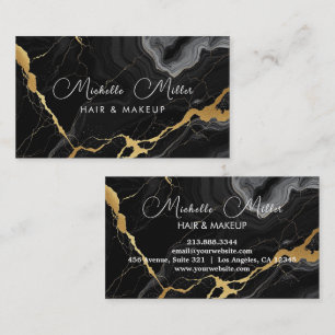 Cartão De Visita Agate Black Marble Makeup Artist Beaut Salon