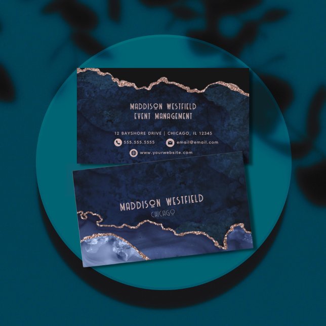 Cartão De Visita Agate Dourado Rosa Marinho Chic (Criador carregado)