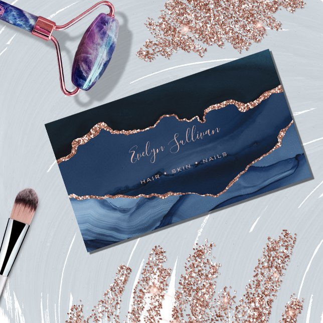 Cartão De Visita agate elegante de aquarela azul (Criador carregado)