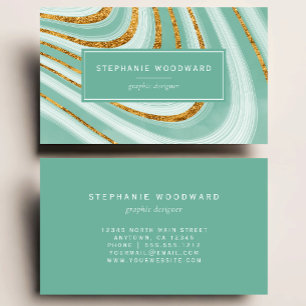 Cartão De Visita Agate Geode Mint Green Faux Glitter Abstrato