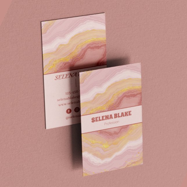 Cartão De Visita Agato Rosa Elegante com Dourada Glitter - Moderno (Criador carregado)