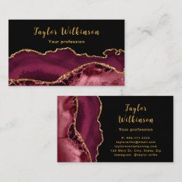Cartão De Visita Agato Vermelho Elegante Dourado e Borgonha
