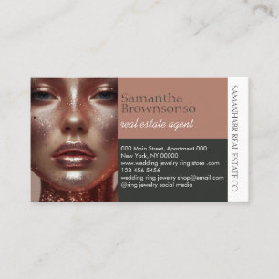 Cartão De Visita Agência de Beleza de Foto Personalizada Earth Tone
