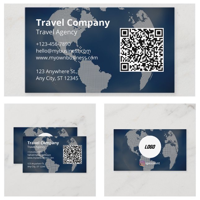Cartão De Visita Agência de Viagem Profissional de Código QR (QR Code Professional Travel Agency Business Cards)