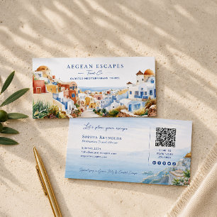 Cartão De Visita Agência de Viagens Santorini Aquarela