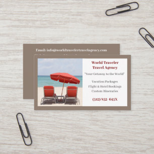 Cartão De Visita Agente Brown Viagem Agência Red Beach Chairs