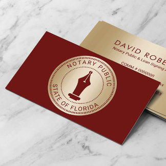 Cartão De Visita Agente de Assinatura de Carimbo Notário Vermelho e