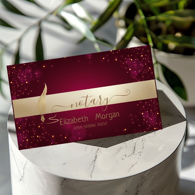 Cartão De Visita Agente de Assinatura de Notário Vermelho Vermelho  (Criador carregado)