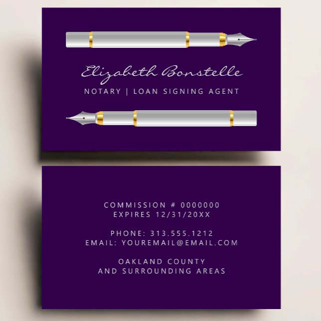 Cartão De Visita Agente de Assinatura Notária Móvel Fonte Caneta Ro (Criador carregado)