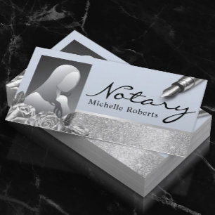 Cartão De Visita Agente de Assinatura Notária Silver Floral Blue Fo