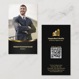 Cartão De Visita Agente de Imóveis Verticais de Luxo Foto Preto Dou