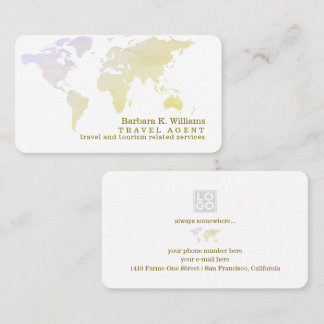 Cartão De Visita Agente de viagens elegante mapa-múndi branco