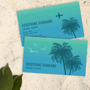 Cartão De Visita Agente de Viagens Tropical Palma Gradiente Azul Aq
