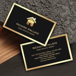 Cartão De Visita Agente imobiliário Black Gold Foil Home Logotipo 