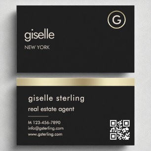 Cartão De Visita Agente Imobiliário Black QR Code Gold Foil