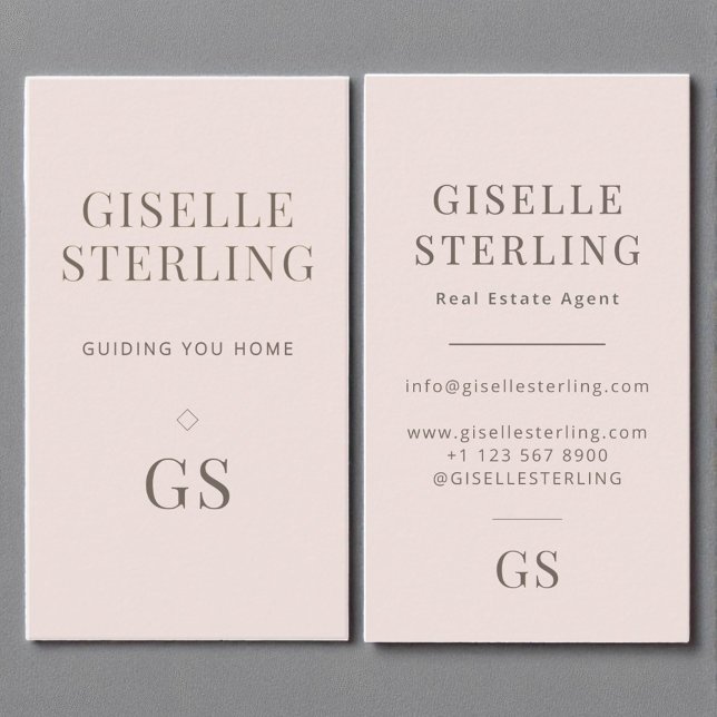 Cartão De Visita Agente Imobiliário Blush Pink Monograma Minimalist (Criador carregado)