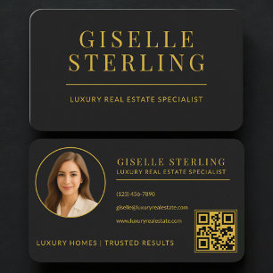 Cartão De Visita Agente Imobiliário Código QR Black Gold