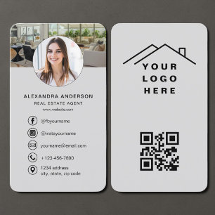 Cartão De Visita Agente Imobiliário Código QR Cinza Foto