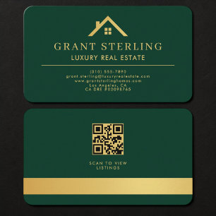 Cartão De Visita Agente Imobiliário Código QR Verde Dourado