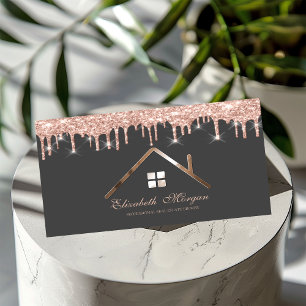 Cartão De Visita Agente imobiliário de glitter rosa dourado