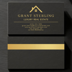 Cartão De Visita Agente Imobiliário de Luxo Black Gold Stone