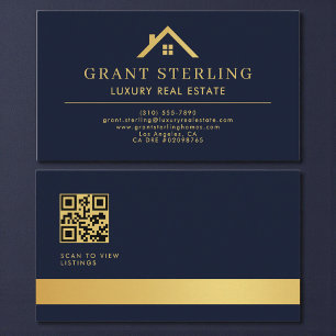 Cartão De Visita Agente Imobiliário de Luxo Código QR Azul Naval Do