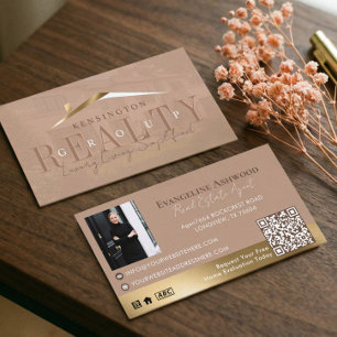Cartão De Visita Agente Imobiliário de Luxo Dourado Bege Foto