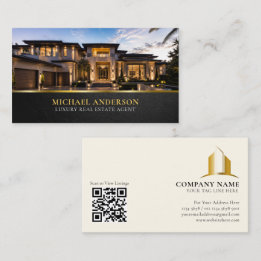 Cartão De Visita Agente Imobiliário de Luxo, Elegante Preto Ouro
