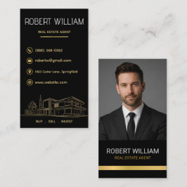 Cartão De Visita Agente Imobiliário de Luxo Foto Vertical Black Gol