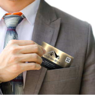 Cartão De Visita Agente imobiliário   Dourado metálico   Código QR