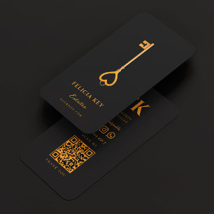 Cartão De Visita Agente Imobiliário Elegante Chave Laranja Preta Co